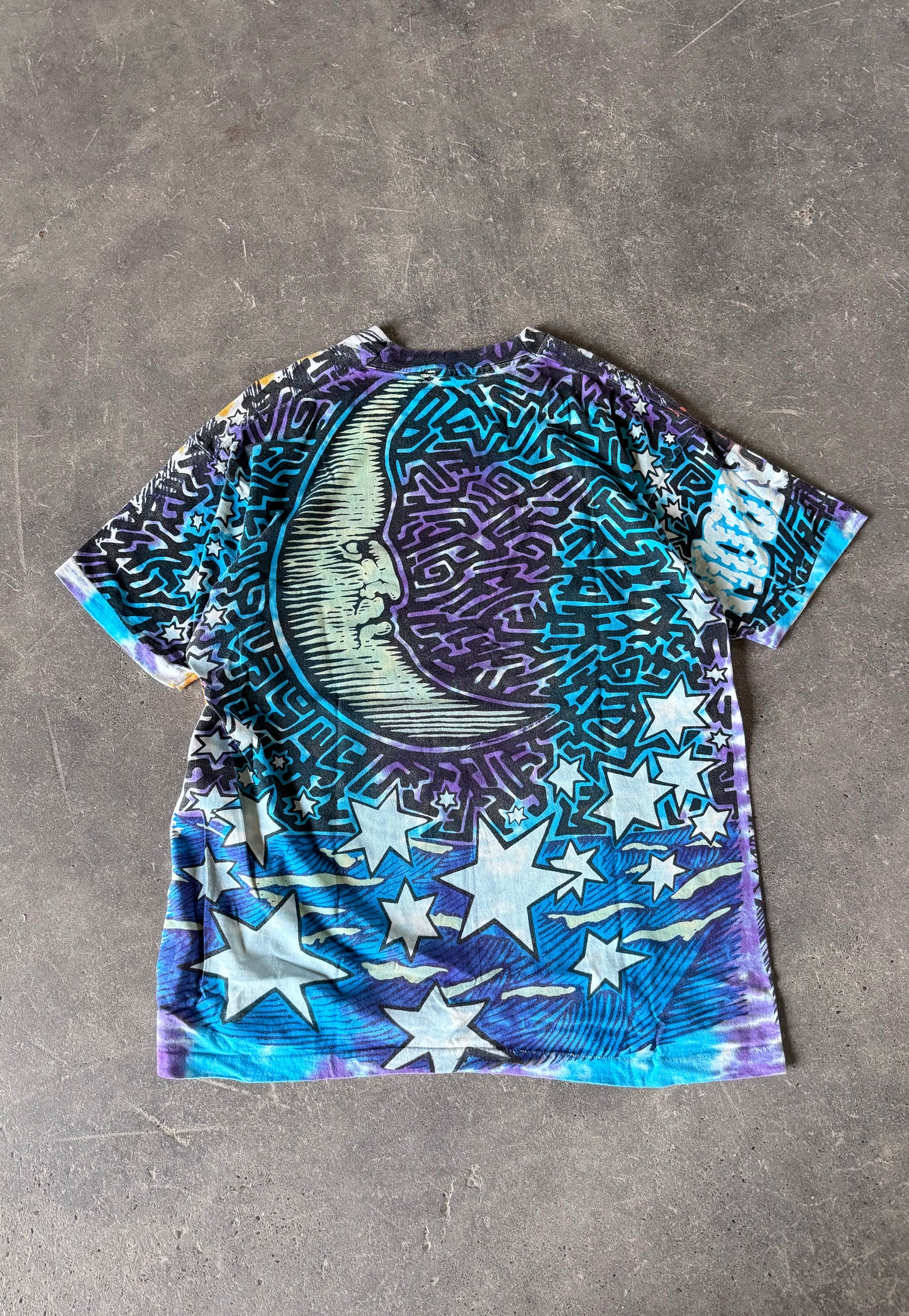 Vintage liquid blue sun and moon tee