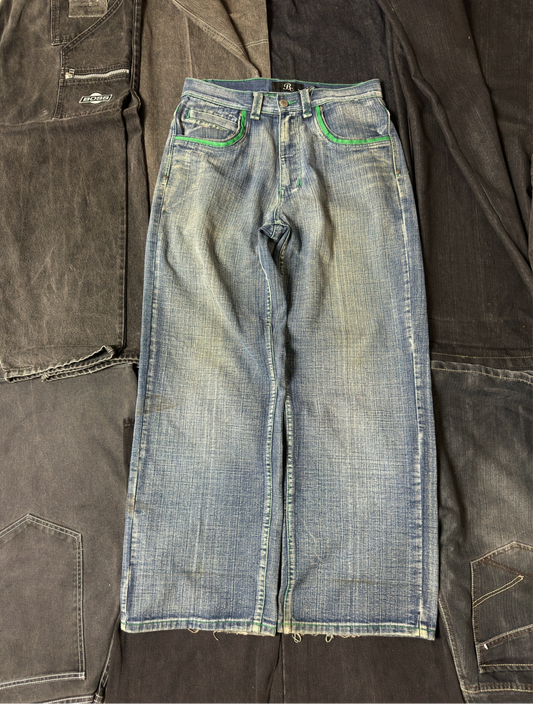 Green stitching jeans