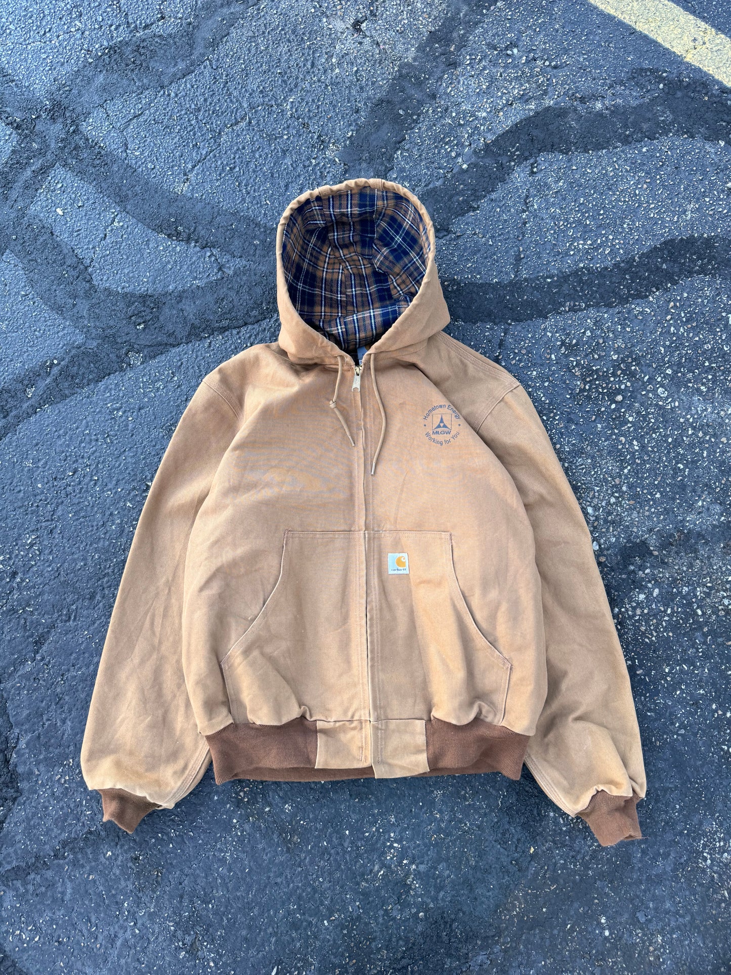 80s khaki blanket lined hooded carhartt jacket