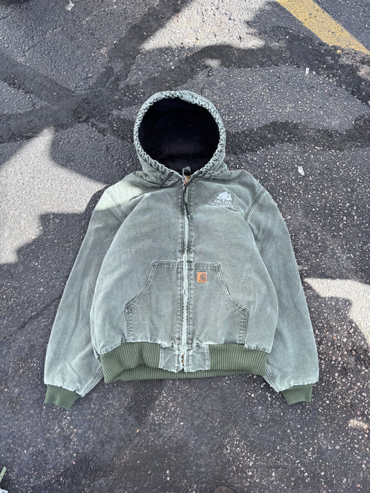 Olive green hooded carhartt jacket