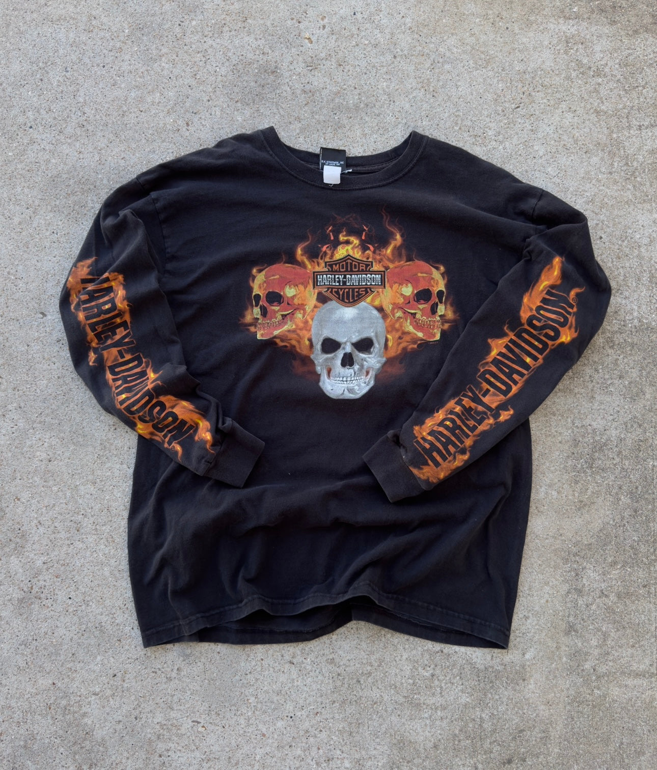 Vintage Harley Flame Skull Long Sleeved Tee