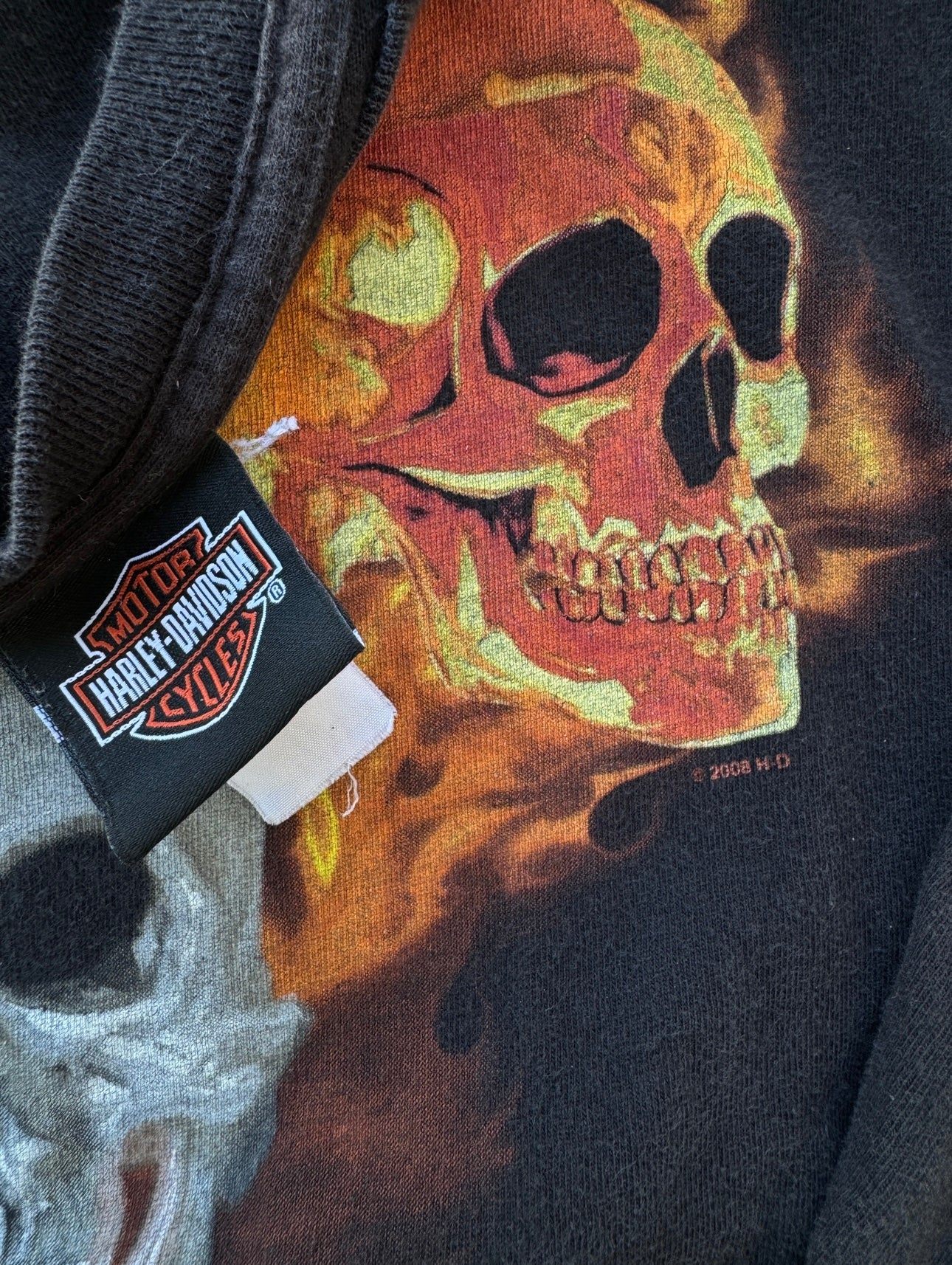 Vintage Harley Flame Skull Long Sleeved Tee